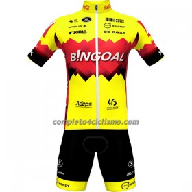 Completo Maglia + Pantaloncino con bretelle 2023 Bingoal WB Manica Corta Giallo Rosso